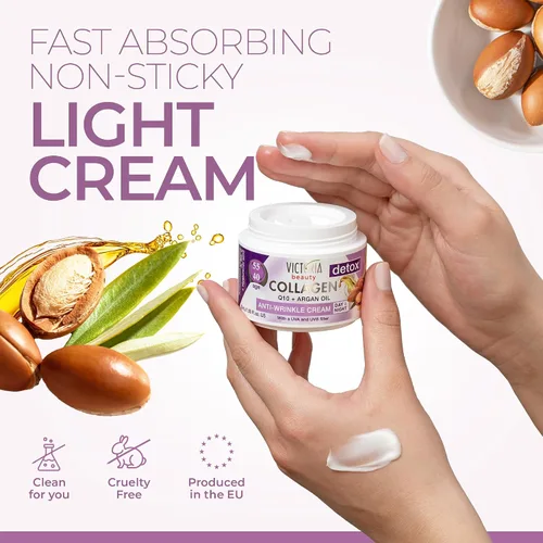 Vista 5 de Skin Care Detox Crema facial de día y noche hidratante antienvejecimiento con colágeno, ácido hialurónico, Q10, aceite de argán y un filtro UVA/UVB
