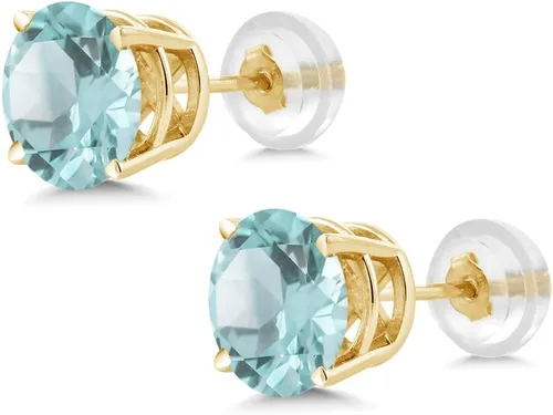 Vista 3 de Gem Stone King Aretes redondos de oro amarillo de 14 quilates con piedra natal de 0.197 in Aretes de oro para mujer