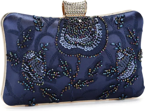 Vista 7 de Bolso de mano de novia vintage para mujer, con cuentas, estilo Gatsby, con cadena