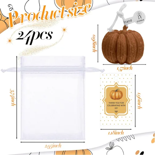 Vista 6 de Treela Juego de 24 velas de calabaza para otoño, baby shower, regalos de fiesta para invitados de calabaza, regalos de agradecimiento a granel