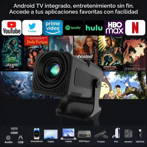 Vista 3 de Mini proyector Native 1080P con WiFi y Bluetooth, proyector portátil