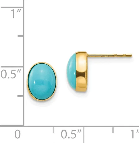 Vista 3 de Aretes de oro amarillo macizo de 14 k con bisel ovalado simulado turquesa (0.276 in x 0.315 in), Oro, Turquesa