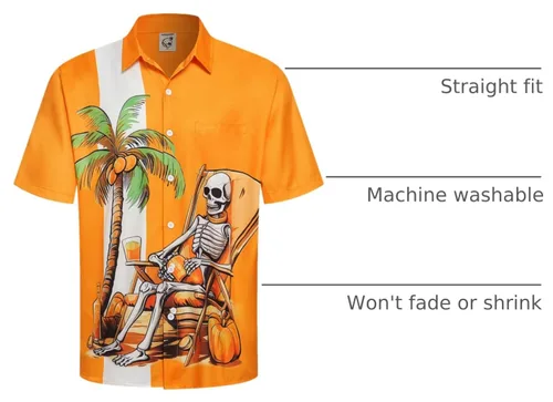 Vista 26 de Camisa de Halloween para Hombre de Hardaddy, de Manga Corta, con Botón, con Estampado Gracioso, Camisa Casual Negro