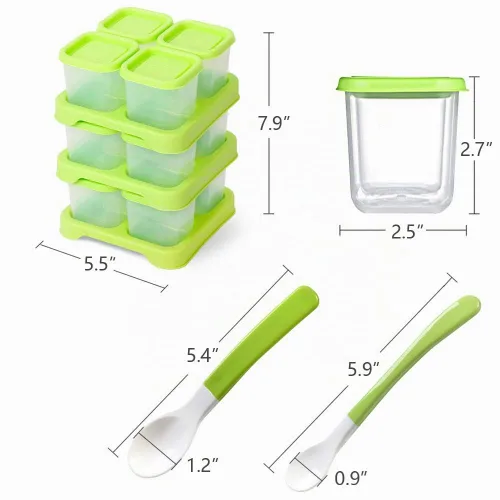 Vista 5 de Matyz Paquete de 12 recipientes de plástico para almacenamiento de alimentos con tapas herméticas para congelador (verde, 4 onzas cada uno)