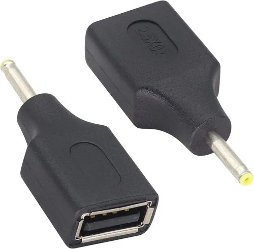 Vista 3 de Paquete de 2 adaptadores de corriente CC de 2.5 × 0.028 in a USB CC USB 2.0 A hembra a CC 2.5 × 0.028 in macho 5 V CC conector de barril de carga