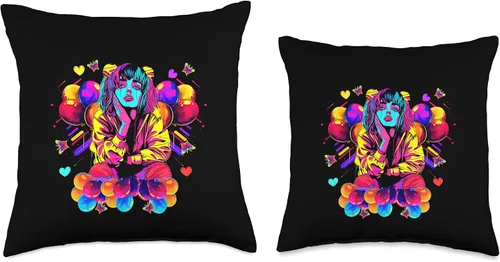 Vista 3 de Streetwear synthwave 80s 90s retro anime Emo clown fashion Throw Pillow