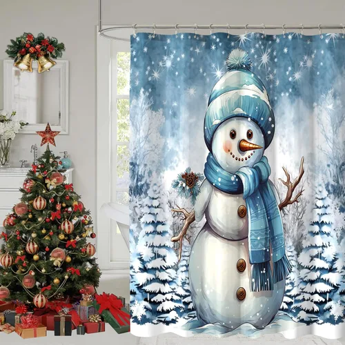 Vista 8 de Red Santa Claus Snowman Merry Christmas Happy New Year Shower Curtain for Bathroom, Holiday Xmas Bath Home Decor 72x72 Inch