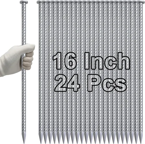 Vista 14 de VVOKGO Estacas de refuerzo de 12 pulgadas de metal con puntas en espiral para asfalto (16 piezas), anclajes galvanizados de 1/2 pulgada de diámetro