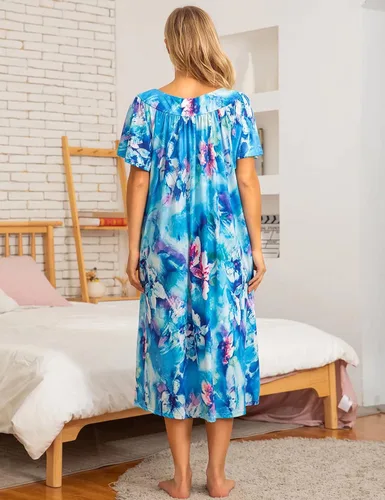 Vista 6 de Bloggerlove Vestidos de casa para mujer con bolsillos Mumu Duster Housecoat de manga corta vestido de patio S-XXL