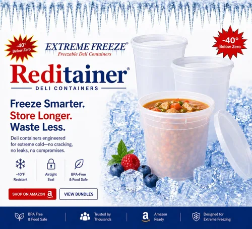Vista 2 de Contenedor Reditainer Extreme Freeze para alimentos, con tapas, 32 onzas, paquete de 24