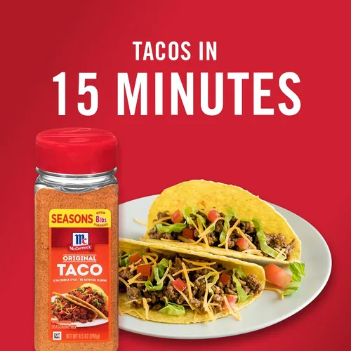 Vista 8 de McCormick Mezcla de condimentos para tacos, original, sin sabores artificiales, sin MSG añadido, calor suave y sabor clásico que toda la familia