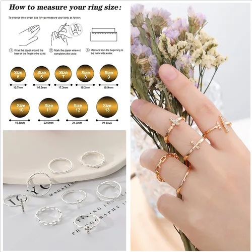 Vista 3 de Honsny Juego de anillos apilables chapados en oro de 14 quilates para mujer, anillos apilables para nudillos para pulgar, anillos de plata finos