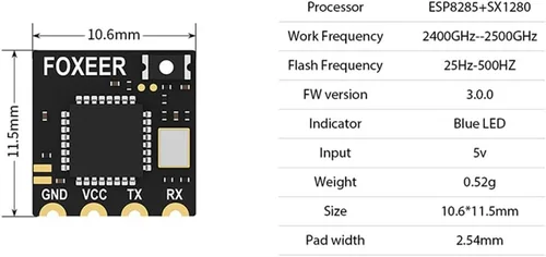 Vista 4 de 2.4G ELRS Lite Receptor LED Indicador Entrada 5V para RC FPV Drone Quadcopter