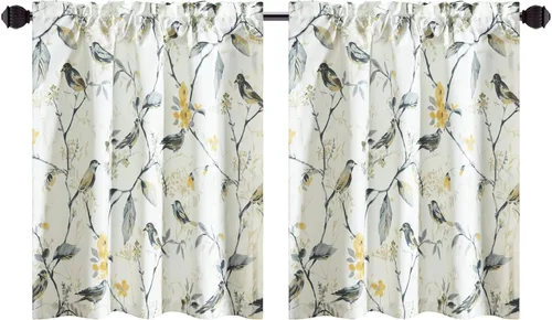 Vista 30 de Leeva - Cortinas pequeñas con estampado de pájaros, 24 pulgadas de largo, conjunto de paneles para ventanas, diseño de estampado de pájaros
