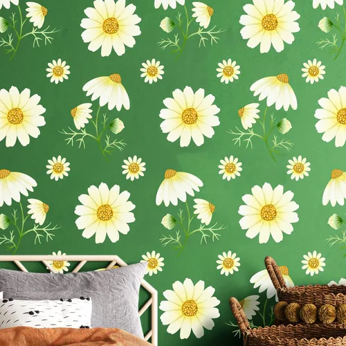 Vista 2 de Calcomanías de pared de margaritas para despegar y pegar, calcomanías de pared de vinilo con margaritas amarillas extraíbles, decoración de pared