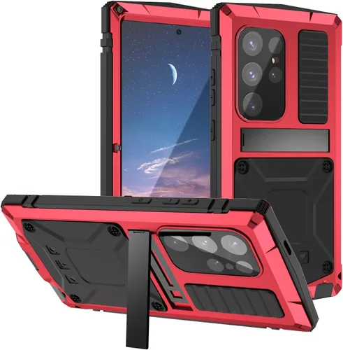 Vista 11 de Funda de metal para Samsung Galaxy S24 con protector de pantalla con función atril, funda para cámara S24, resistente armadura militar duradera