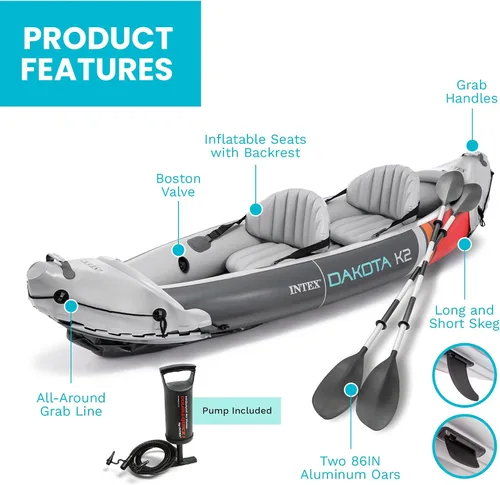 Vista 5 de INTEX Juego de kayak inflable para 2 personas, Dakota K2 con remos de 86 pulgadas y bomba