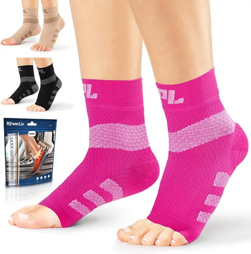 Vista 9 de Powerlix Nano calcetines (2 pares) para neuropatía, para mujeres y hombres, soporte de tobillo para fascitis plantar, calcetines de compresión sin