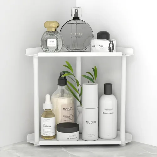 Vista 8 de FLE - Organizador esquinero para encimera de baño, color negro 2 Tier Corner Shelf, Tabletop Mount,Waterproof solid shelf fits bathroom toiletries