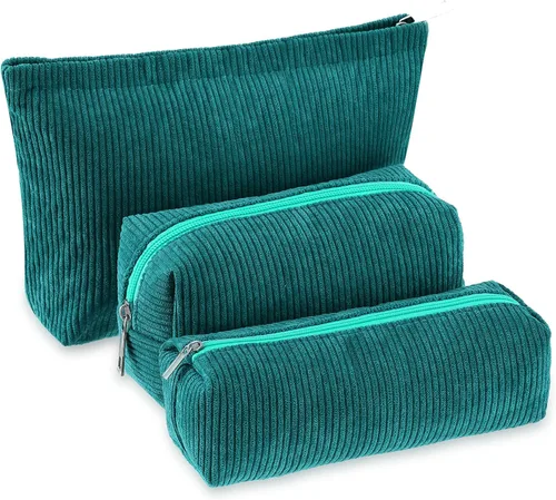 Vista 24 de Huhumy Juego de 3 bolsas de maquillaje para mujeres, bolsa cosmética de pana con sonrisa estética, bolsa de viaje para artículos de tocador, linda