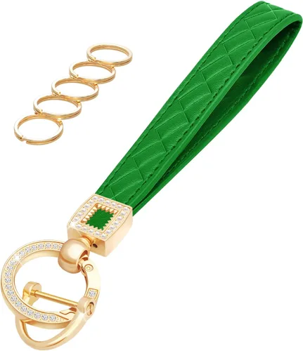 Vista 13 de Llavero de muñeca de cuero OHKYOOT, llavero de muñeca para automóvil con 5 llaveros y anillo anti-pérdida Negro