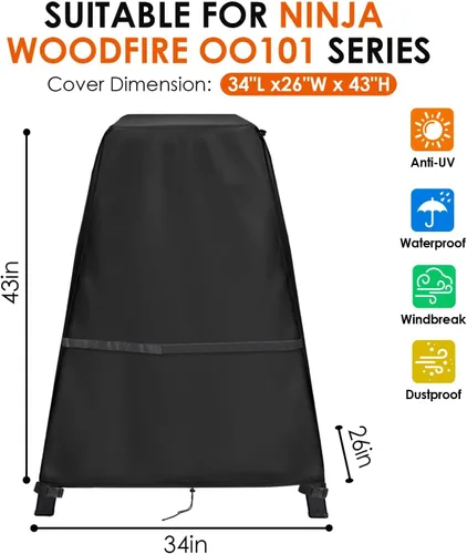 Vista 4 de Funda para parrilla Ninja Woodfire compatible con horno de pizza Ninja OO101 con soporte, cubiertas impermeables para parrilla al aire libre Ninjaa