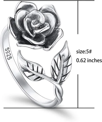 Vista 41 de Anillos abiertos ajustables de plata de ley S925, anillo de rosa para mujeres y adolescentes