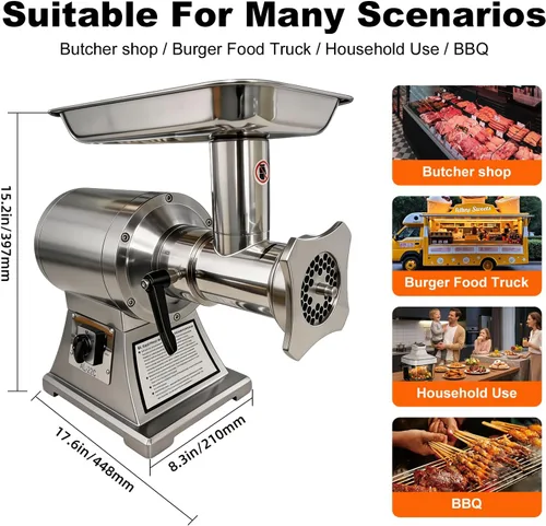 Vista 9 de Commercial Meat Grinder 750W Electric Meat Grinding Machine #22C