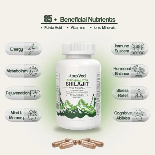 Vista 5 de Shilajit puro del Himalaya – 60 cápsulas Aprobado por Health Canada Energía, resistencia y claridad mental Vegano y probado en laboratorio