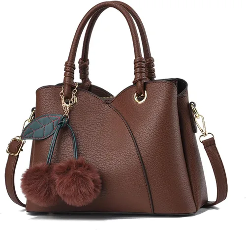 Vista 13 de NICOLE & DORIS Bolso de mano para mujer, bolso de hombro de moda con asa superior, bolsos elegantes con pompón