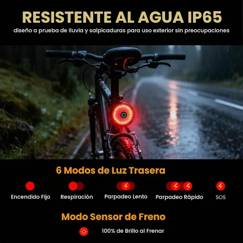 Vista 4 de Bike Light for Night Riding, 2000LM/1000LM Bicycle Headlight & Taillight, Multiple Modes,3000mAh/2000mAh USB C Rechargeable Waterproof LED Bright