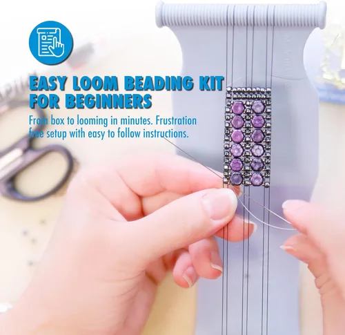 Vista 5 de Beadalon Baby Jewel Loom – Telar de joyería compacto de 2.75" x 5" para pulseras, marcadores de libros y trabajo con cuentas pequeñas