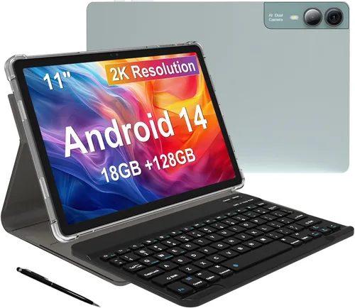 Vista 10 de Tablet Android 14 de 11 pulgadas 2000*1200 Pantalla 2K Tablets PC, T616 Octa-Core 2.0GHz, 18GB RAM 128GB ROM 1TB Expandible, Cámara AI 5+5+13MP