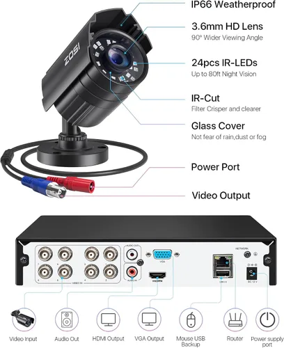 Vista 9 de ZOSI - Sistema de cámara de seguridad para el hogar de 8 canales 3K Lite para interiores y exteriores, detección AI de personas/vehículos, visión