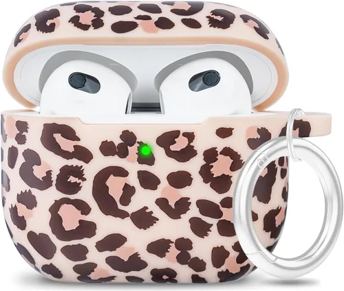 Vista 40 de LitoDream - Funda de silicona suave y flexible con llavero para Apple AirPods 2 y 1, para niñas (vaca; blanco con cactus)