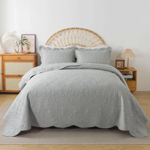 Vista 48 de HoneiLife Juego de ropa de cama tamaño Queen, juego de edredón de microfibra para cama Queen, colchas ligeras de 3 piezas, edredones reversibles