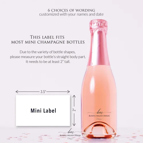 Vista 3 de Un brindis por el amor – Mini etiqueta personalizada para botella de champán, mini calcomanía impermeable personalizada para botella de vino