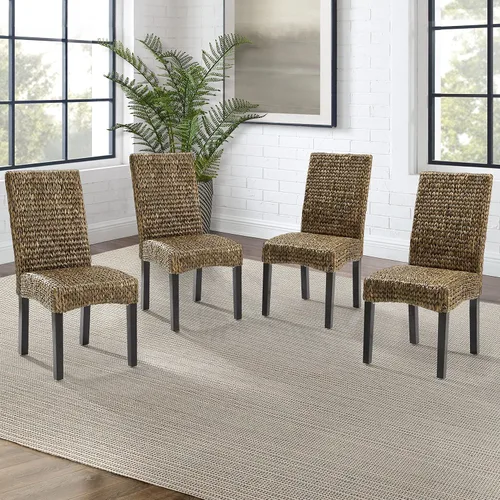 Vista 8 de Crosley Furniture Edgewater - Juego de 4 sillas de comedor de ratán de fibra natural tejidas a mano, color hierba marina