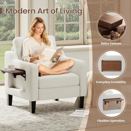 Vista 4 de Silla decorativa tapizada con mesa auxiliar plegable para sala de Beige