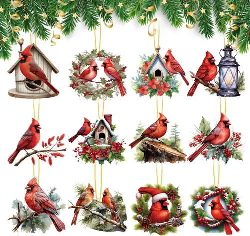 Vista 8 de 24 piezas de adornos vintage rosados de Navidad en madera para árbol colgante, adornos de árbol de Navidad en madera con muñeco de nieve rosado