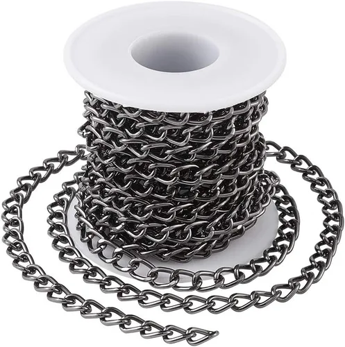 Vista 12 de FASHEWELRY Cadena de eslabones de aluminio de 16.4 pies sin soldar, rollo de cadenas de eslabones dorados con carrete para hacer collares, joyas