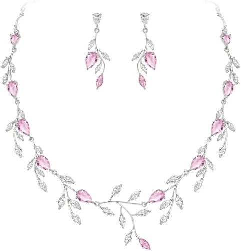 Vista 15 de Cubic Zirconia Drop Leaf Vine Wedding Prom Jewelry Set for Bride Bridesmaid