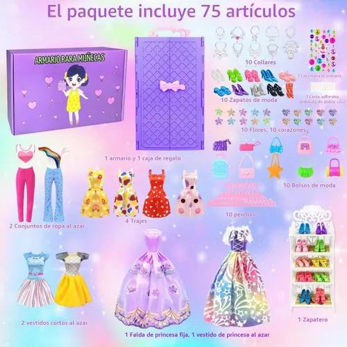 Vista 3 de Kit de diseño de moda de 75 piezas de ropa y accesorios para muñeca con armario de muñeca para muñeca de 11.5 pulgadas, incluye vestido de novia
