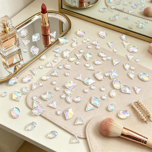 Vista 4 de 200 piezas de diamantes de imitación acrílicos AB con parte trasera plana para coser con formas mixtas para manualidades, manualidades, ropa