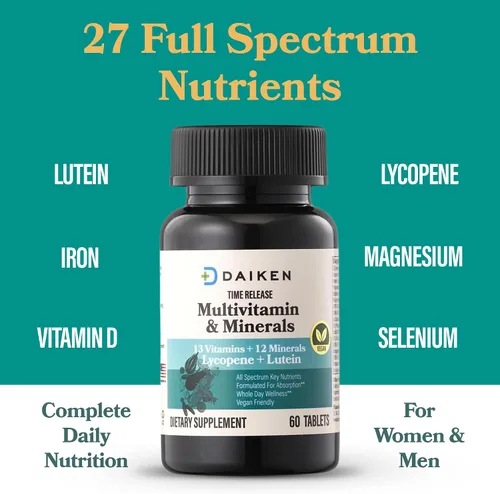 Vista 3 de DAIKEN Mini multivitamínico, 60 tabletas, mejorado con luteína, licopeno y ácido fólico, multivitamínico liberado por el tiempo para mujeres