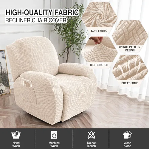 Vista 2 de Genina Funda para Silla Reclinable, Fundas Elásticas para Sillas Reclinables, Fundas para Sofá Reclinable con Rayas Jacquard, Fundas para Sofá