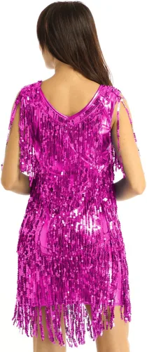 Vista 3 de iiniim Vestido Flapper para mujer, cuello en V, lentejuelas brillantes de los años 20, borlas y flecos, disfraz de baile de salón latino
