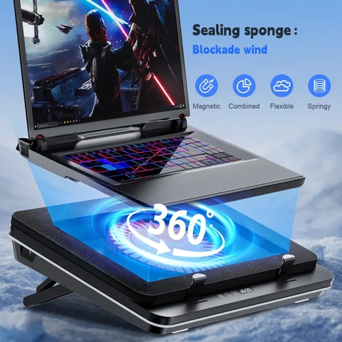 Vista 3 de IETS GT600 Almohadilla de enfriamiento para laptop equipada con turboventilador gigante (14 cm de diámetro), espuma sellada para enfriamiento rápido
