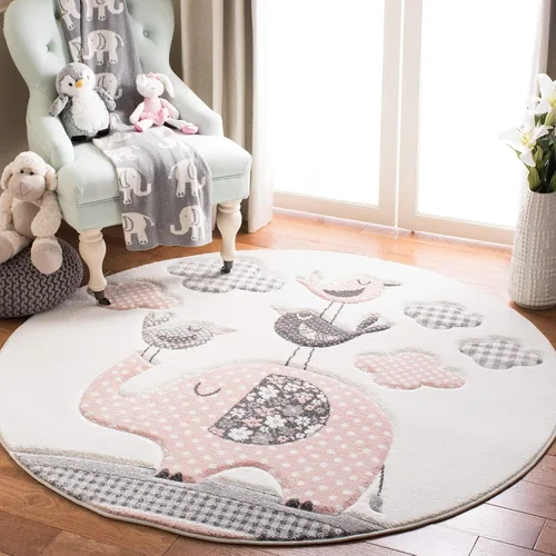 Vista 8 de SAFAVIEH Carousel Kids Collection - Alfombra decorativa de 2 x 3 pies, diseño de animales, color rosa y marfil, no desprende pelusa y de fácil