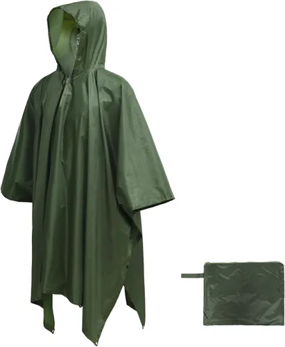Vista 11 de LOOGU Poncho de lluvia impermeable con capucha, abrigo de lluvia multiusos de camuflaje para caza, camping, senderismo